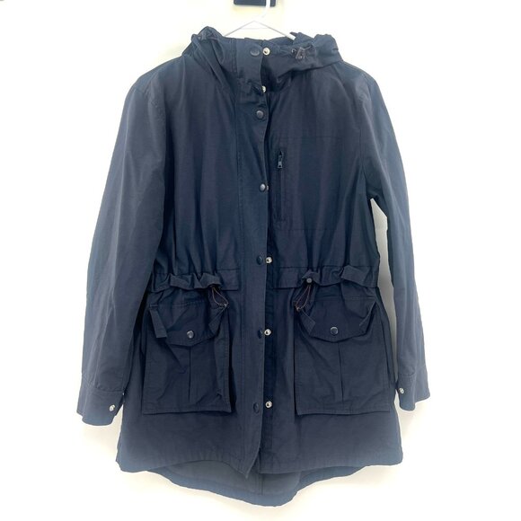 J.Crew Navy Blue Cotton Nylon Hooded Mid-Lenght Jacket Women's Small - Picture 1 of 4